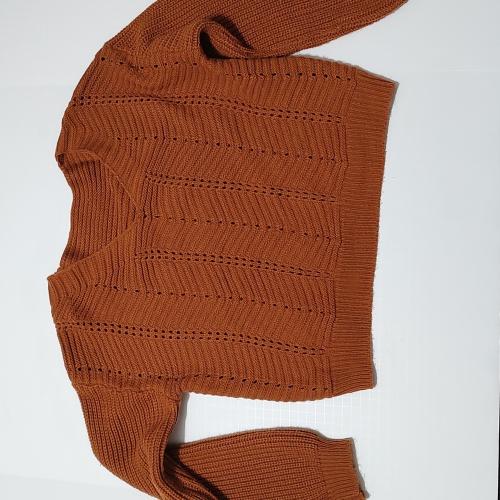 Oversized Rust Shein V Neck Cable Knit Cropped Sweater sz Medium